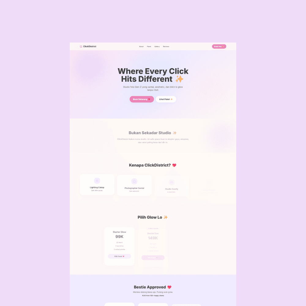 Website Studio Foto Gen-Z Aesthetic - Tampilan screenshot 1